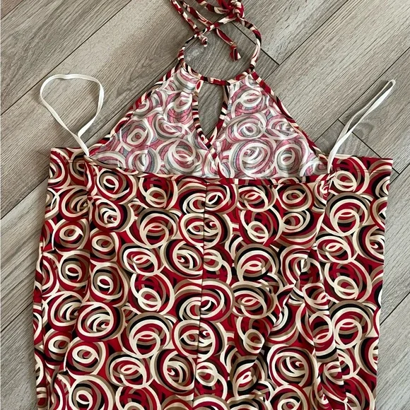 Pretty Good Vintage Y2K red and brown keyhole halter dress size Medium - Picture 3 of 5